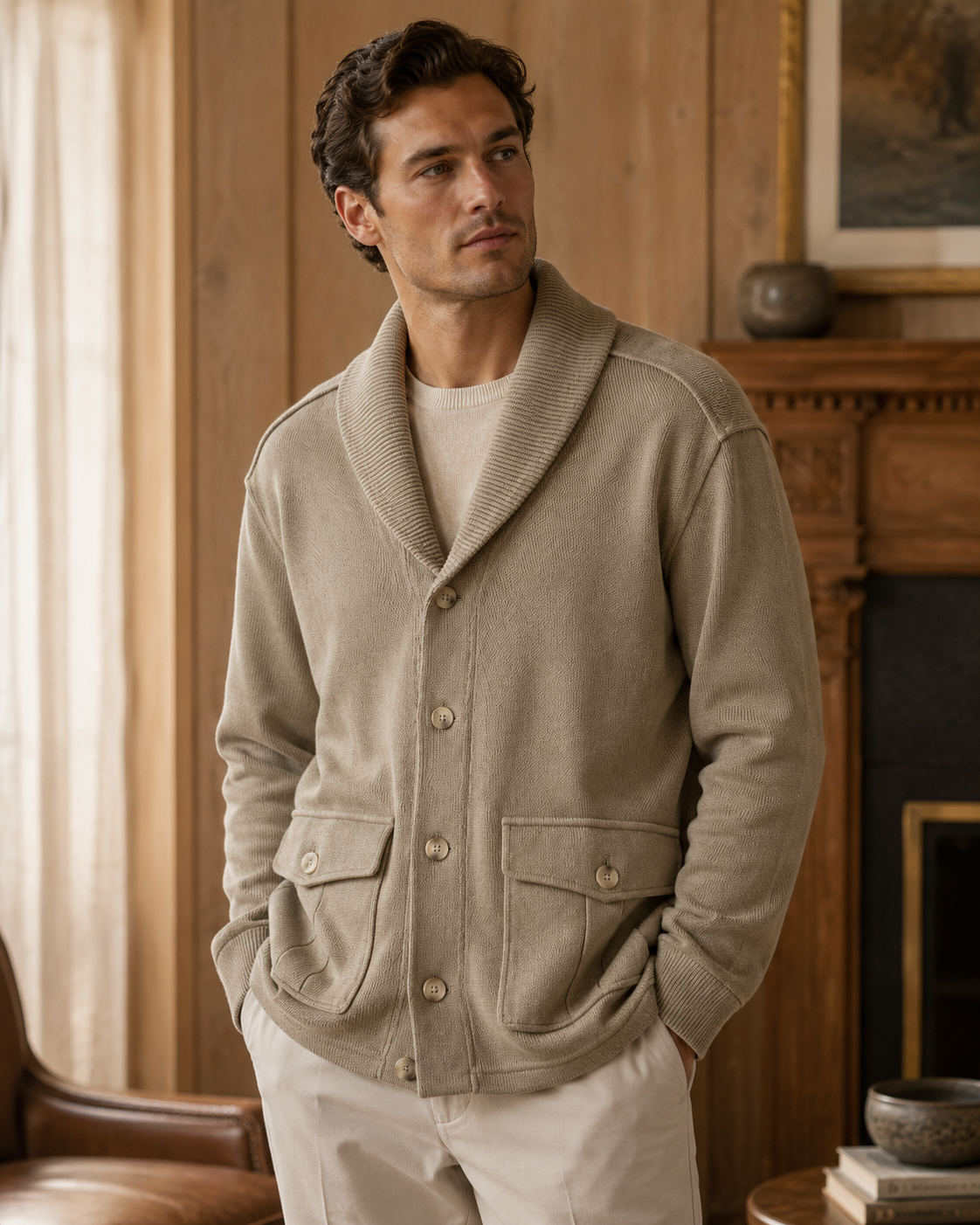 Shawl Collar Cardigan - Taupe
