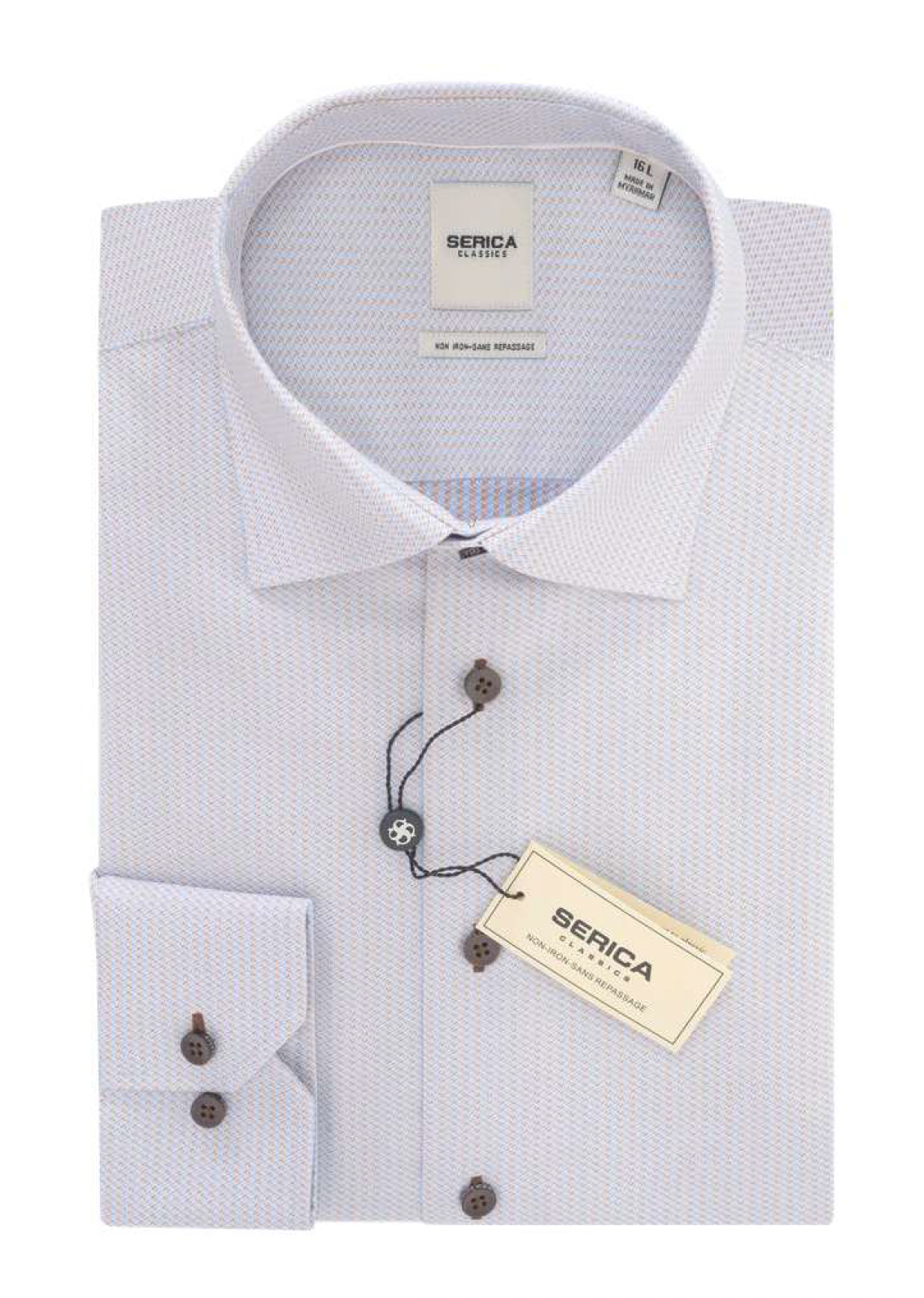 Beige with Brown Button Dress Shirt