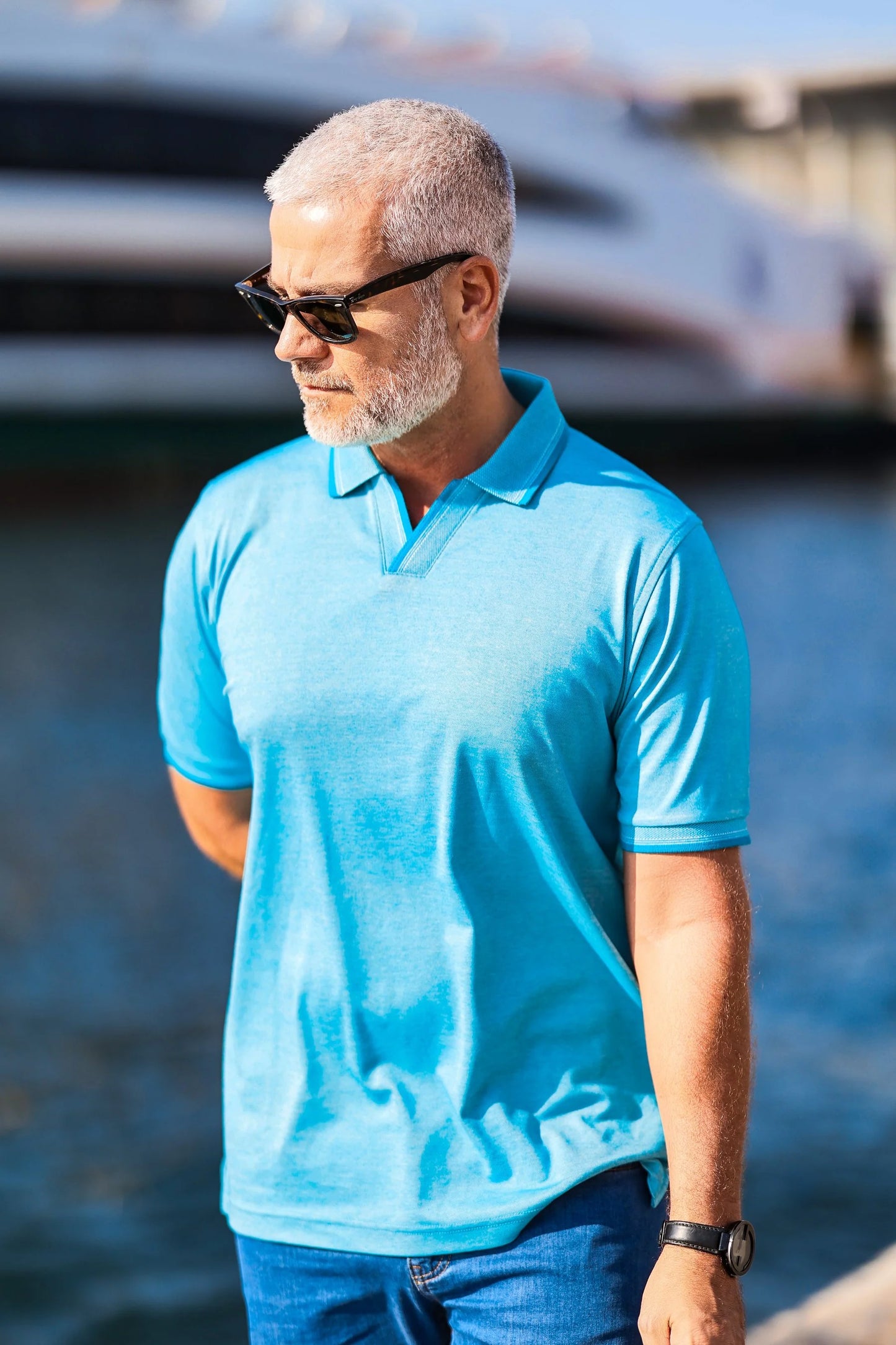 Teal Open Collar Polo