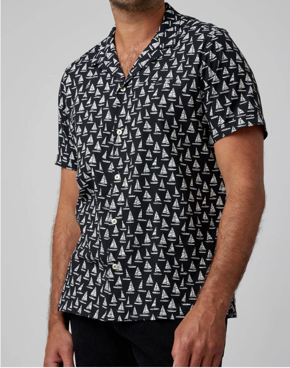 Black Sailboats Short Sleeve Shirt