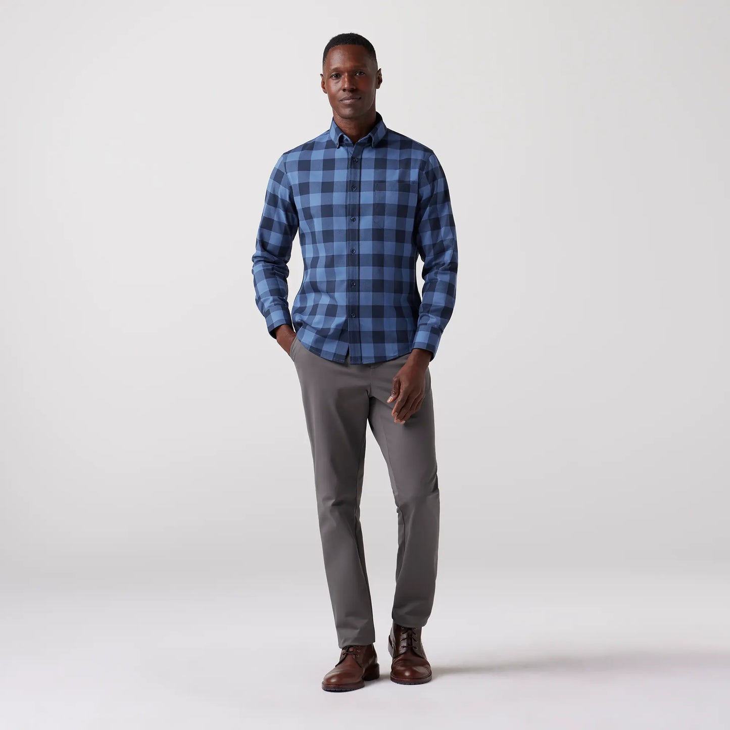 City Flannel Twill - Denim Blue Buffalo Plaid