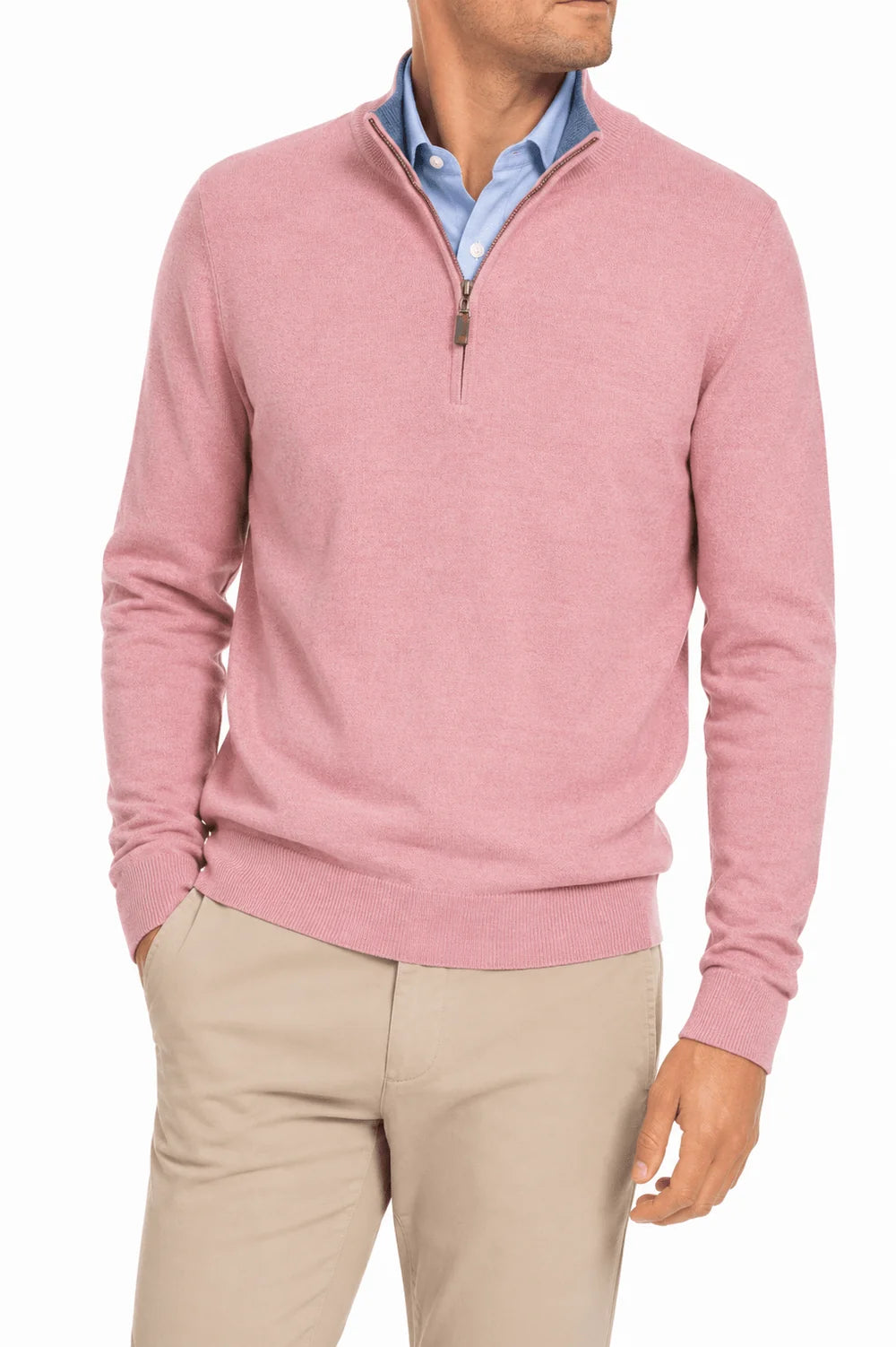 Maxwell Cashmere Quarter Zip - Blush Heather