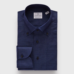 Bellagio Navy Blue Cotton And Linen Shirt