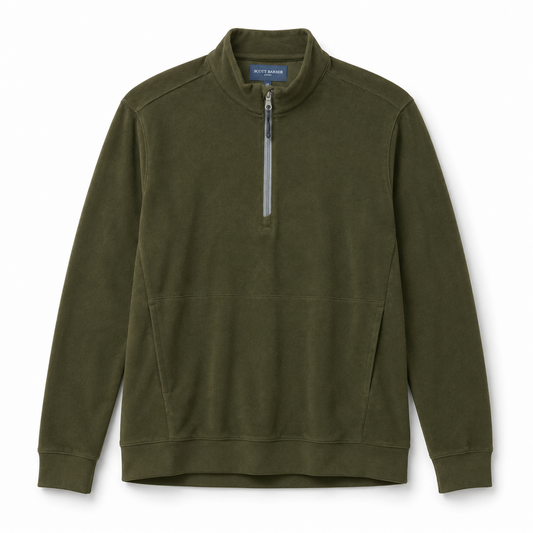 Stretch Fleece Quarter Zip Mock - Chocolate