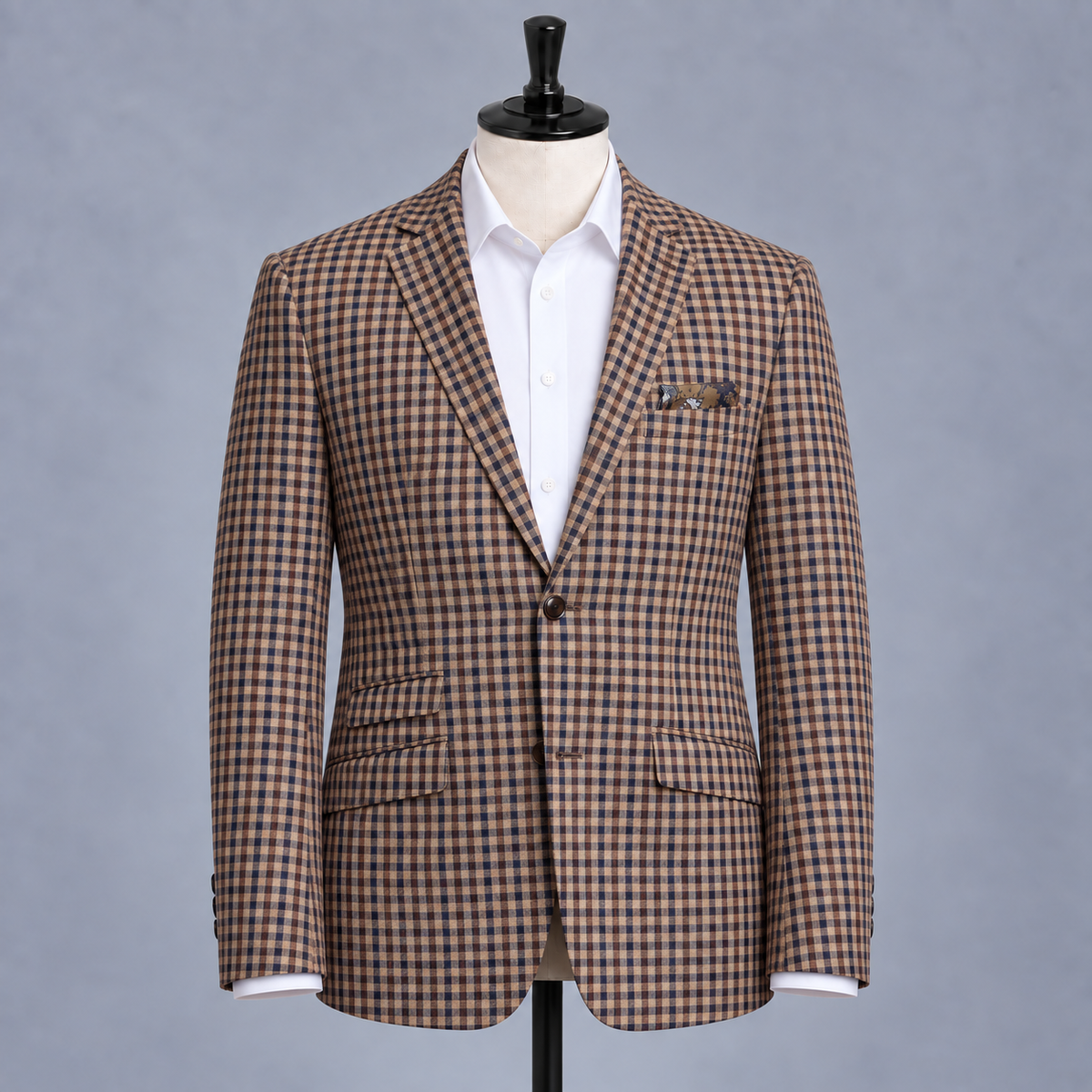 Dover Notch Jacket - Brown Navy Tan Gingham