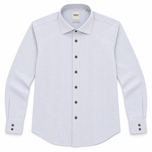 Beige with Brown Button Dress Shirt