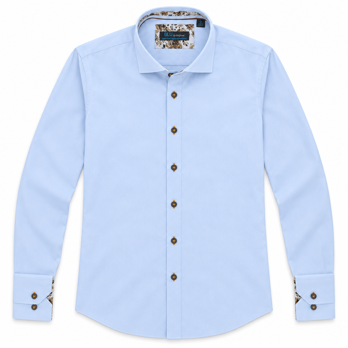 Blue with Brown Button Sport Shirt