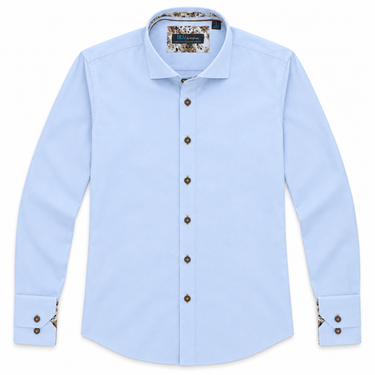Blue with Brown Button Sport Shirt