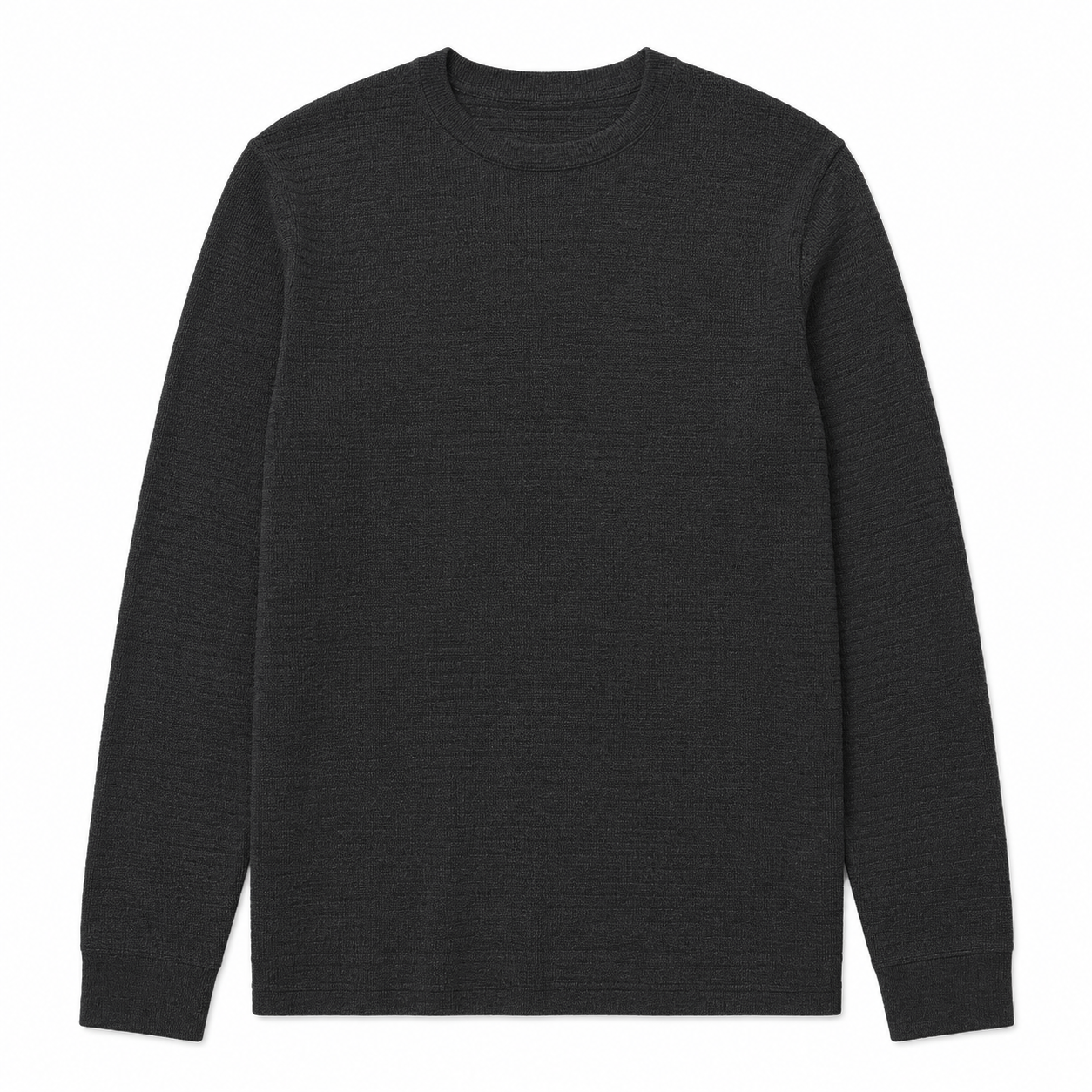 Waffle Long Sleeve Crew Neck - Black