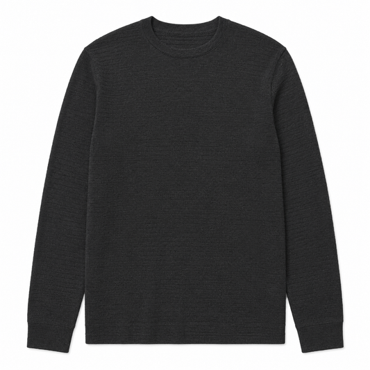 Waffle Long Sleeve Crew Neck - Black