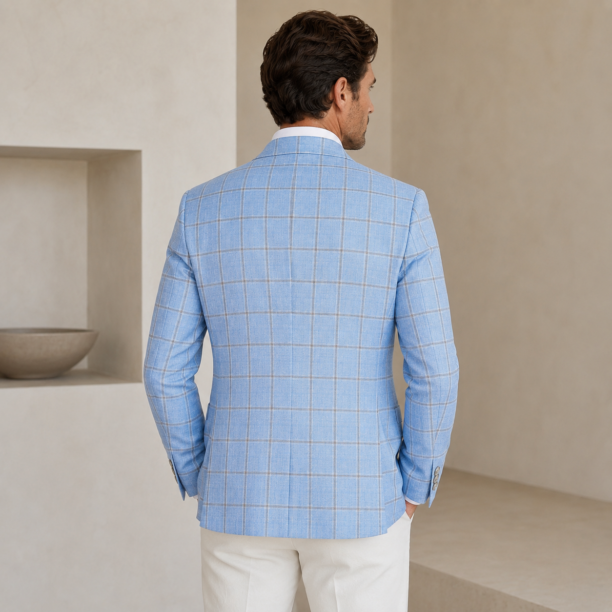 Light Blue/Beige Windowpane Sport Coat