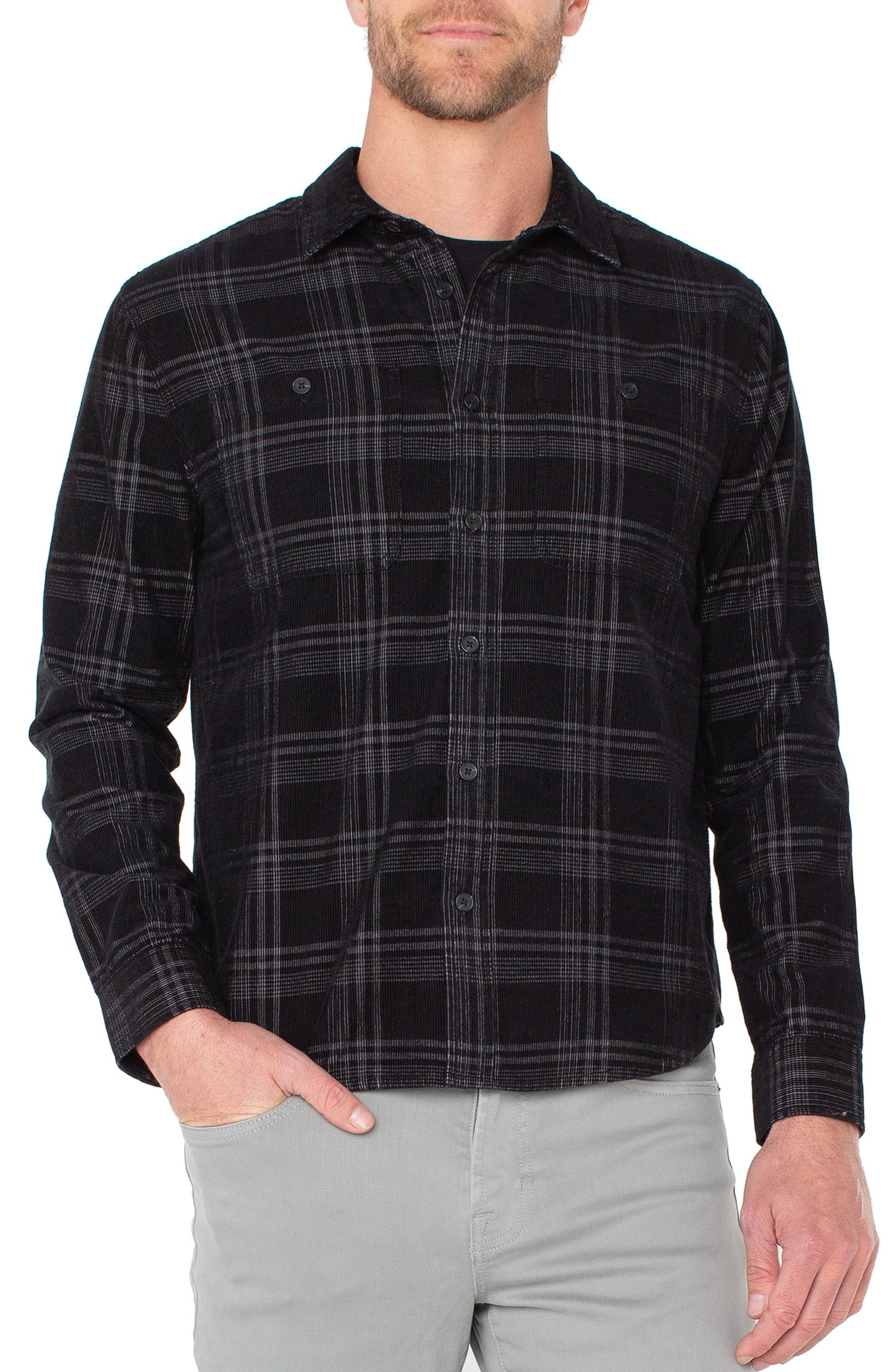 Double Pocket Button Up - Black/Grey