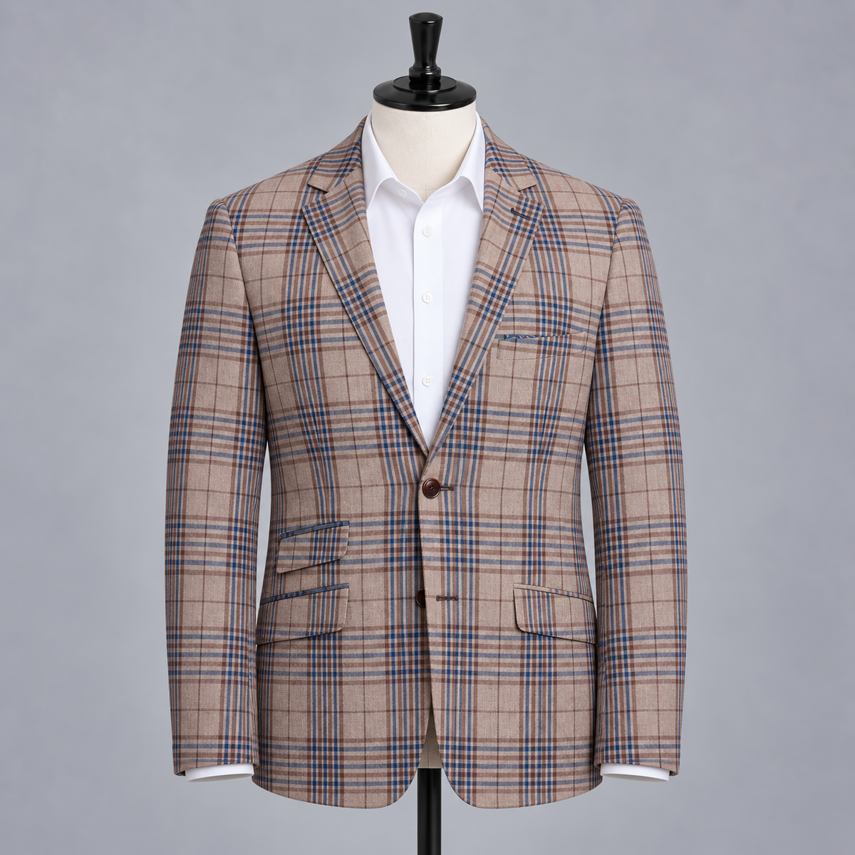 Dover Notch - Tan Navy Brown Check
