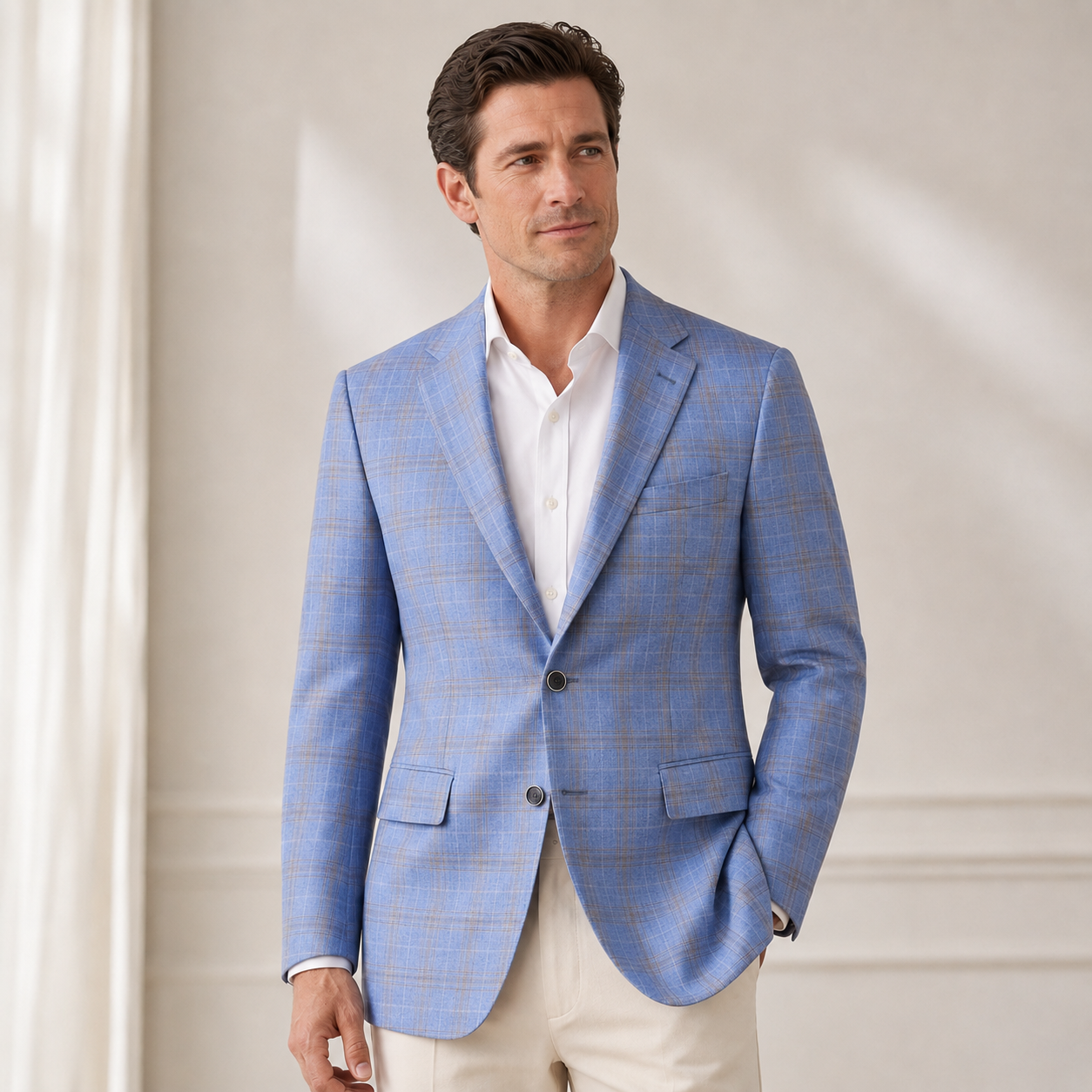 Light Blue/Brown Plaid Sport Coat