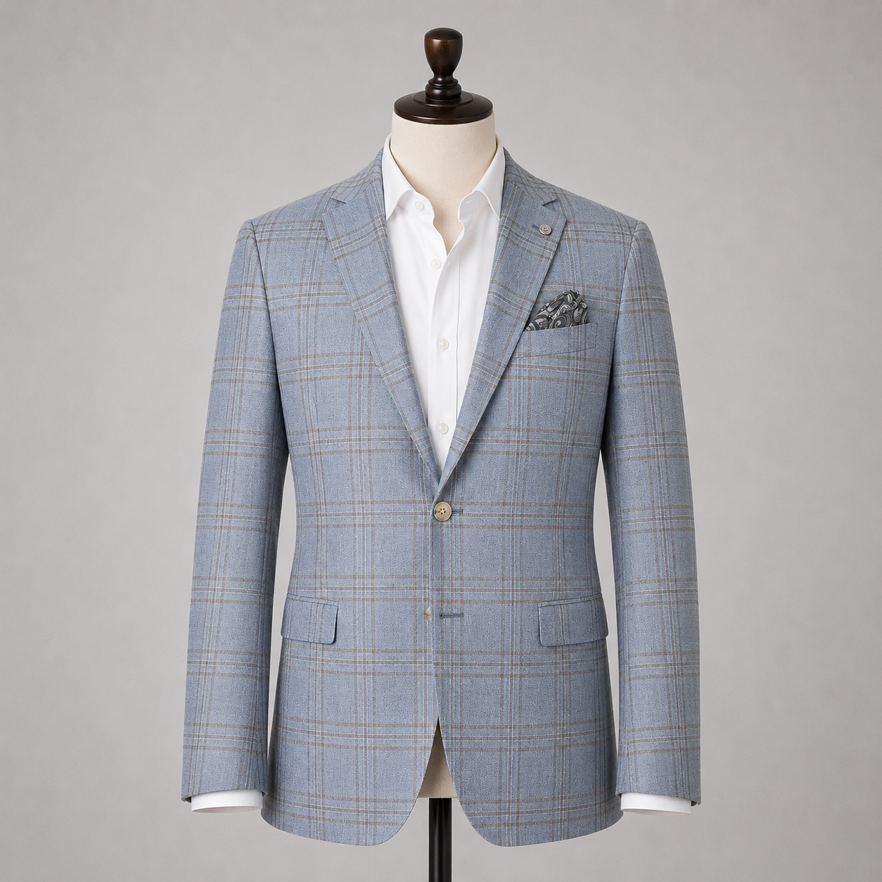 Light Blue/Beige Plaid Sport Coat