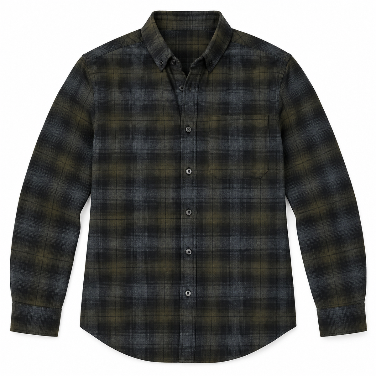 Long Sleeve Button Up Shirt - Olive Grey Multi