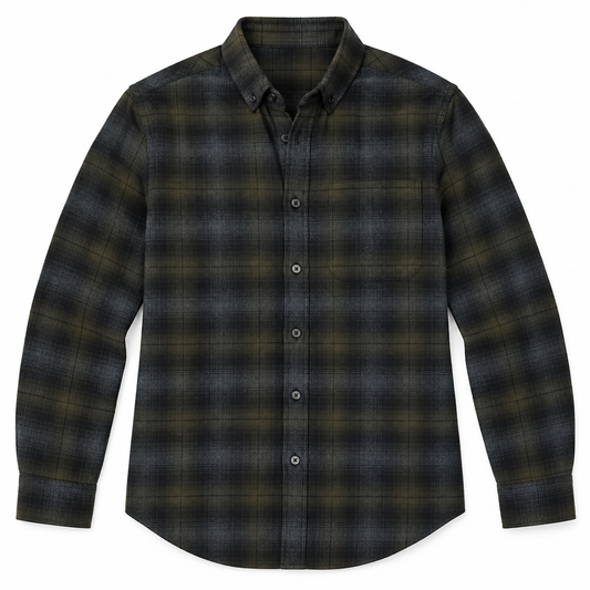 Long Sleeve Button Up Shirt - Olive Grey Multi