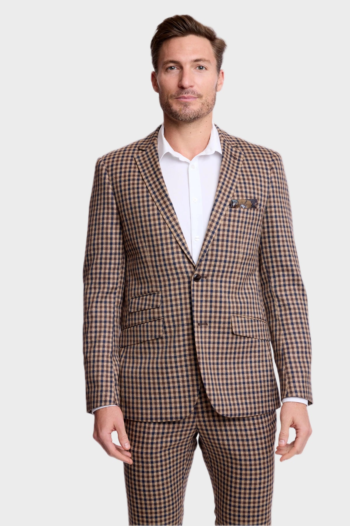 Dover Notch Jacket - Brown Navy Tan Gingham