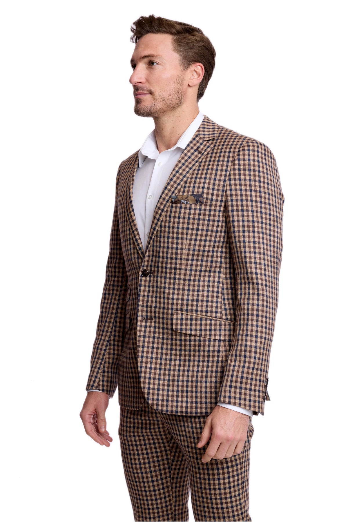 Dover Notch Jacket - Brown Navy Tan Gingham