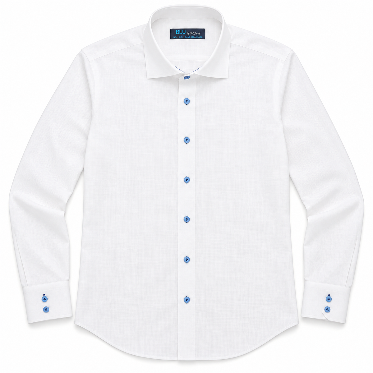 White with Blue Button Dress Shirt