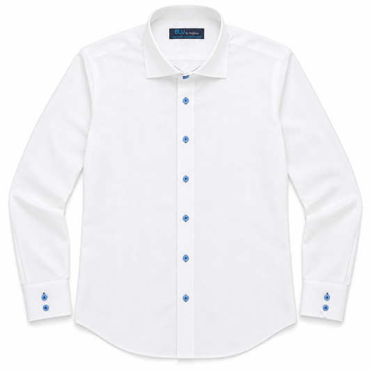 White with Blue Button Dress Shirt