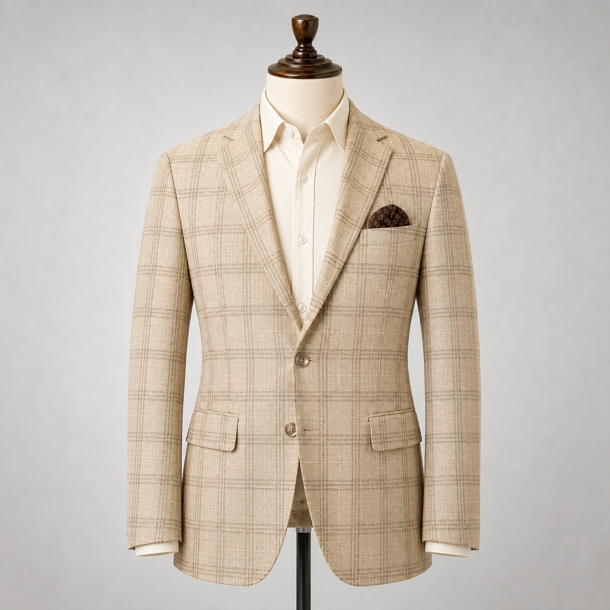 Beige/Off White Plaid Sport Coat