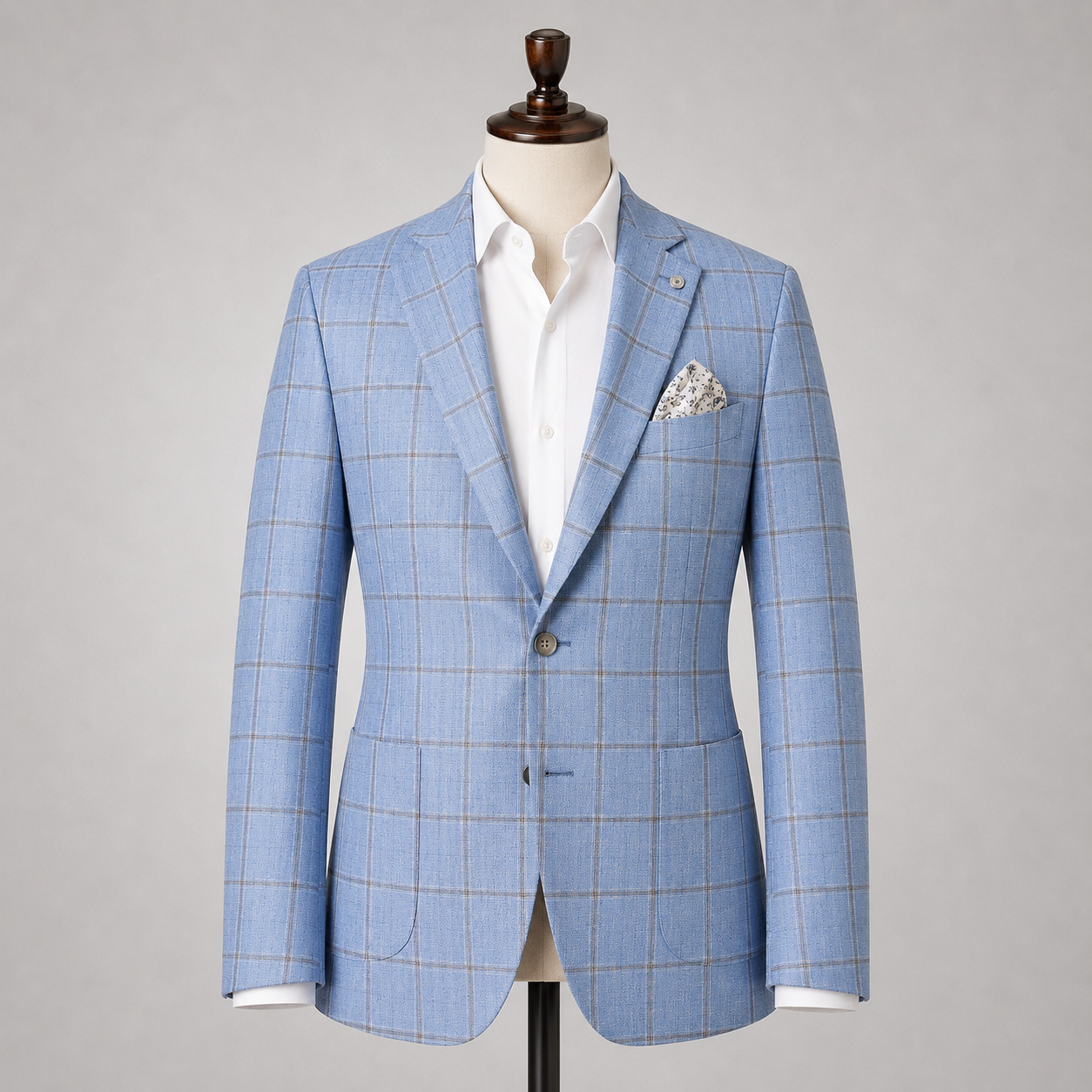 Light Blue/Beige Windowpane Sport Coat