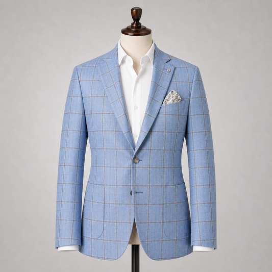 Light Blue/Beige Windowpane Sport Coat