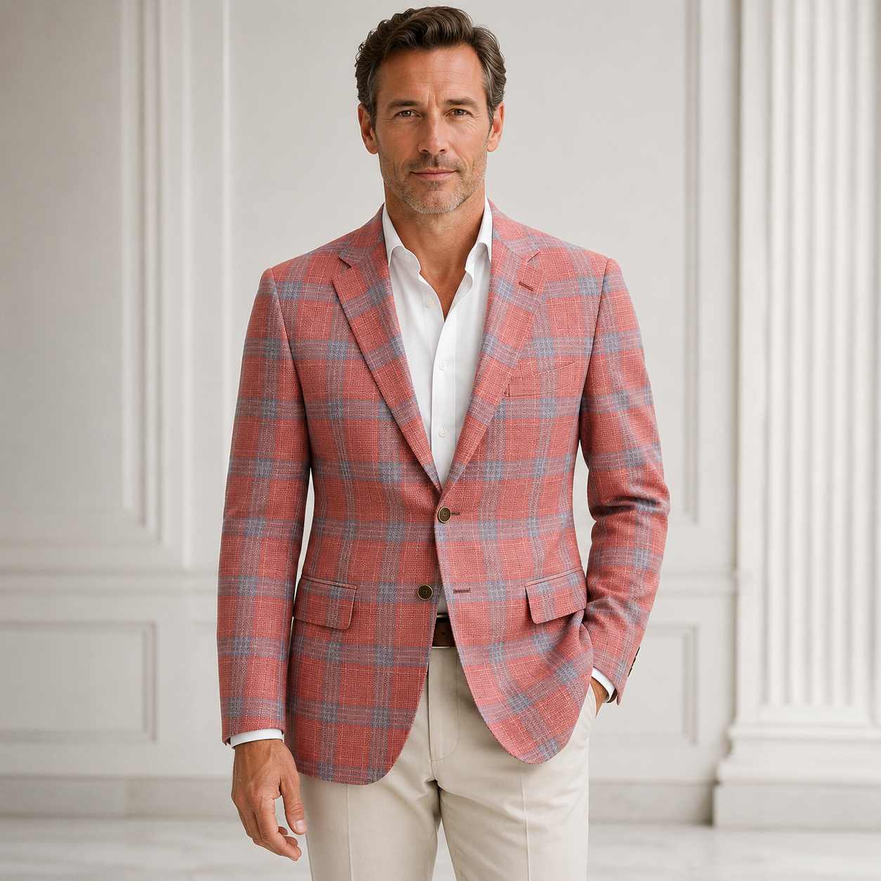 Coral & Blue Plaid Sport Coat
