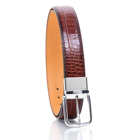 Genuine Leather Belt - Cognac Croc Embossed