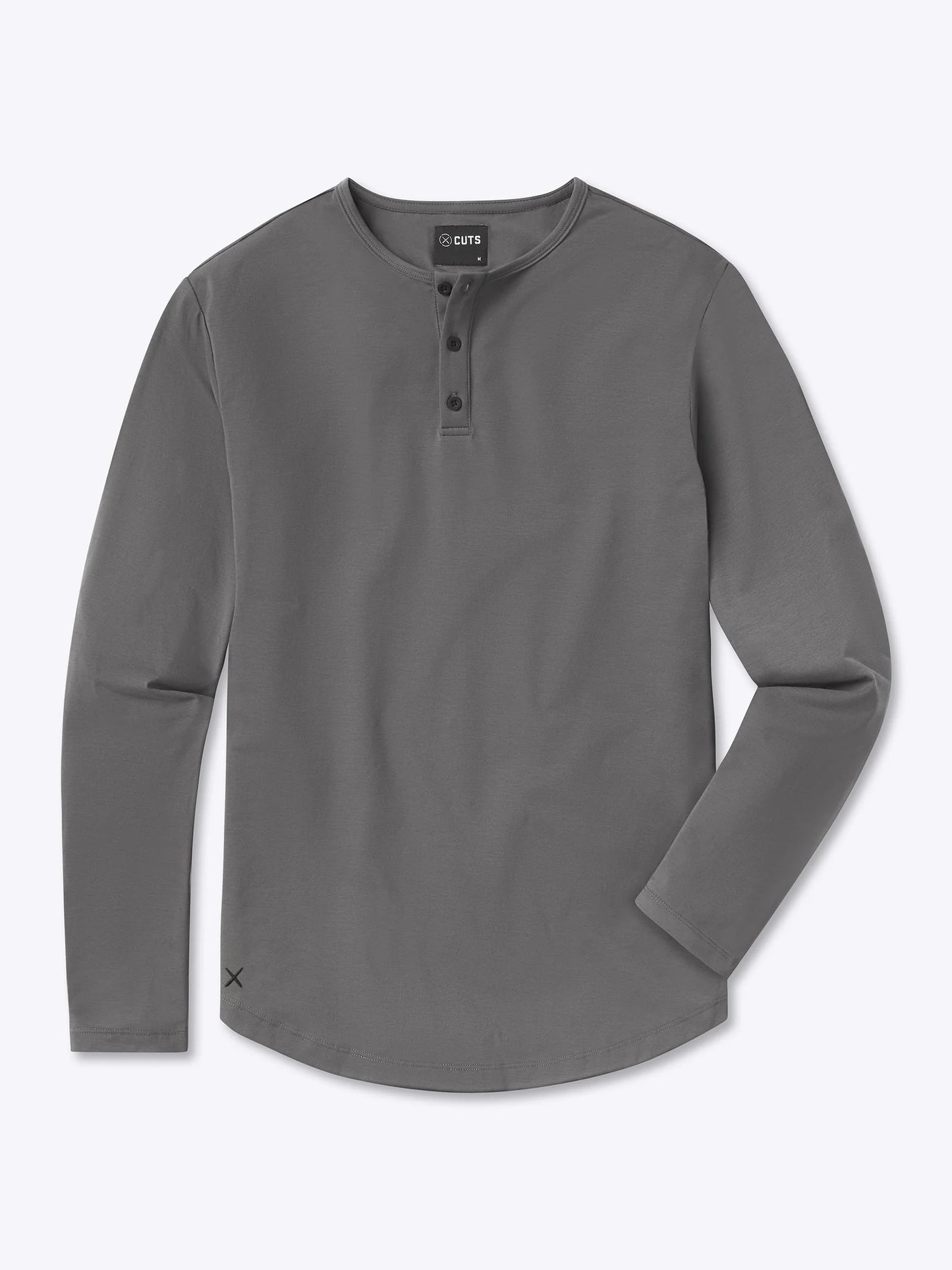 AO Long Sleeve Henley Curve Hem - Steel