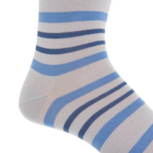 Load image into Gallery viewer, Ash with Azure Blue and Indigo Blue Double Stripe Cotton Sock
