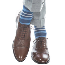 Load image into Gallery viewer, Indigo Blue with Azure Blue and Ash Double Stripe Cotton Sock
