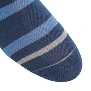 Indigo Blue with Azure Blue and Ash Double Stripe Cotton Sock