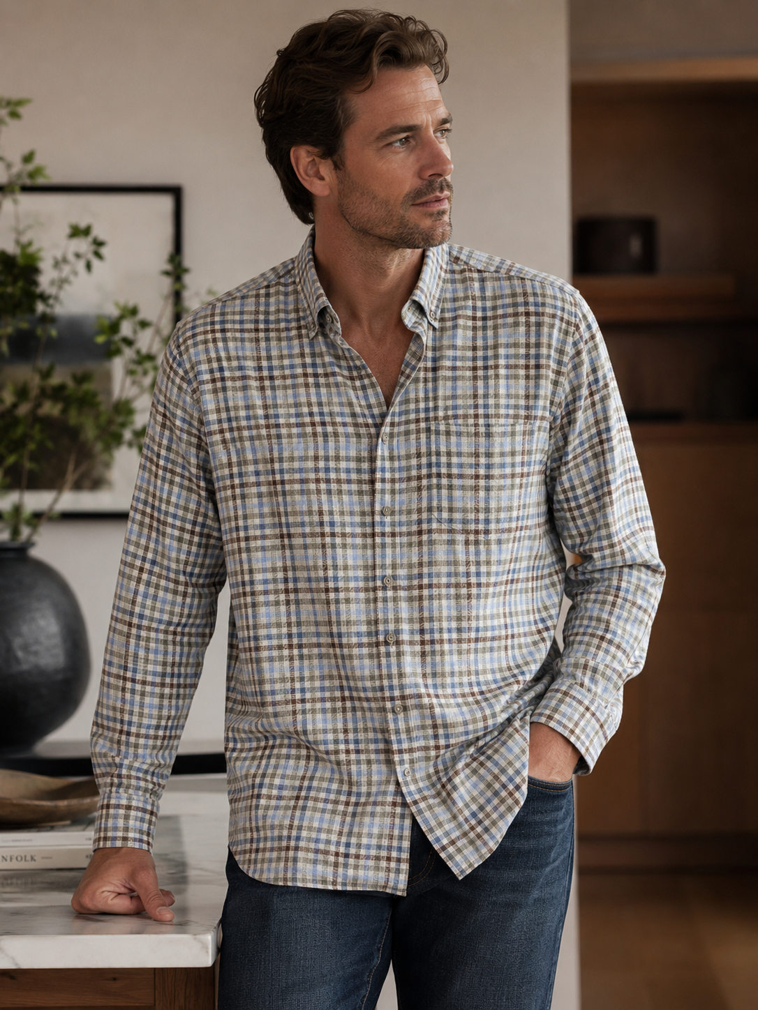 Brushed Twill Button Up Shirt - Grey Heather