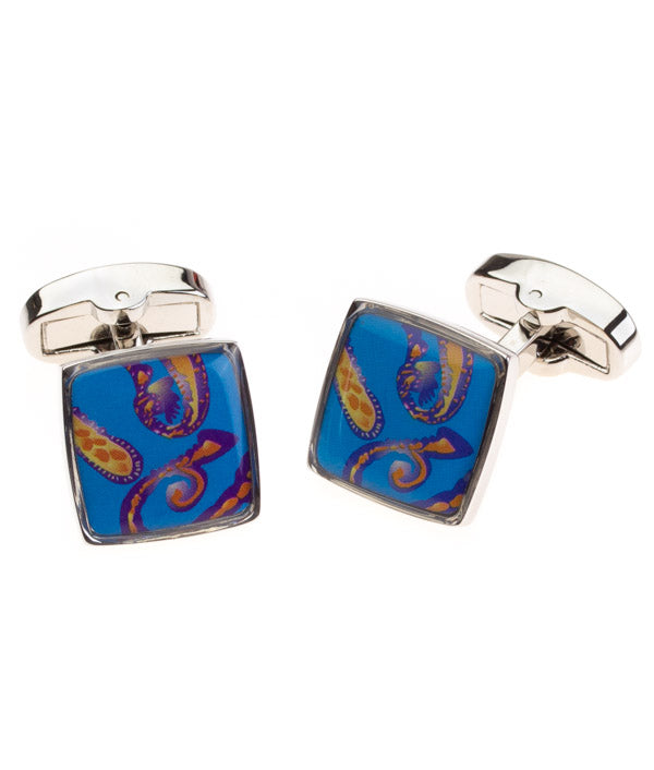 Silk and Enamel Light Blue Cuff Link