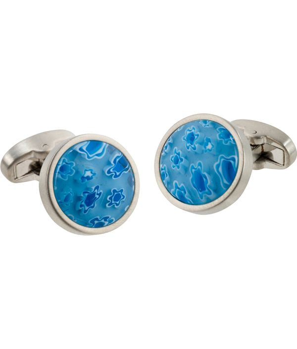 Blue Cut Glass Cuff Link