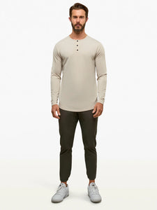 AO Long Sleeve Henley Curve Hem - Clay
