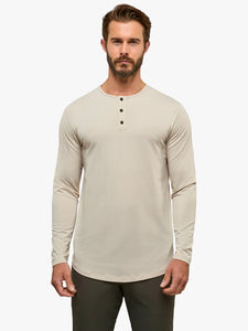 AO Long Sleeve Henley Curve Hem - Clay