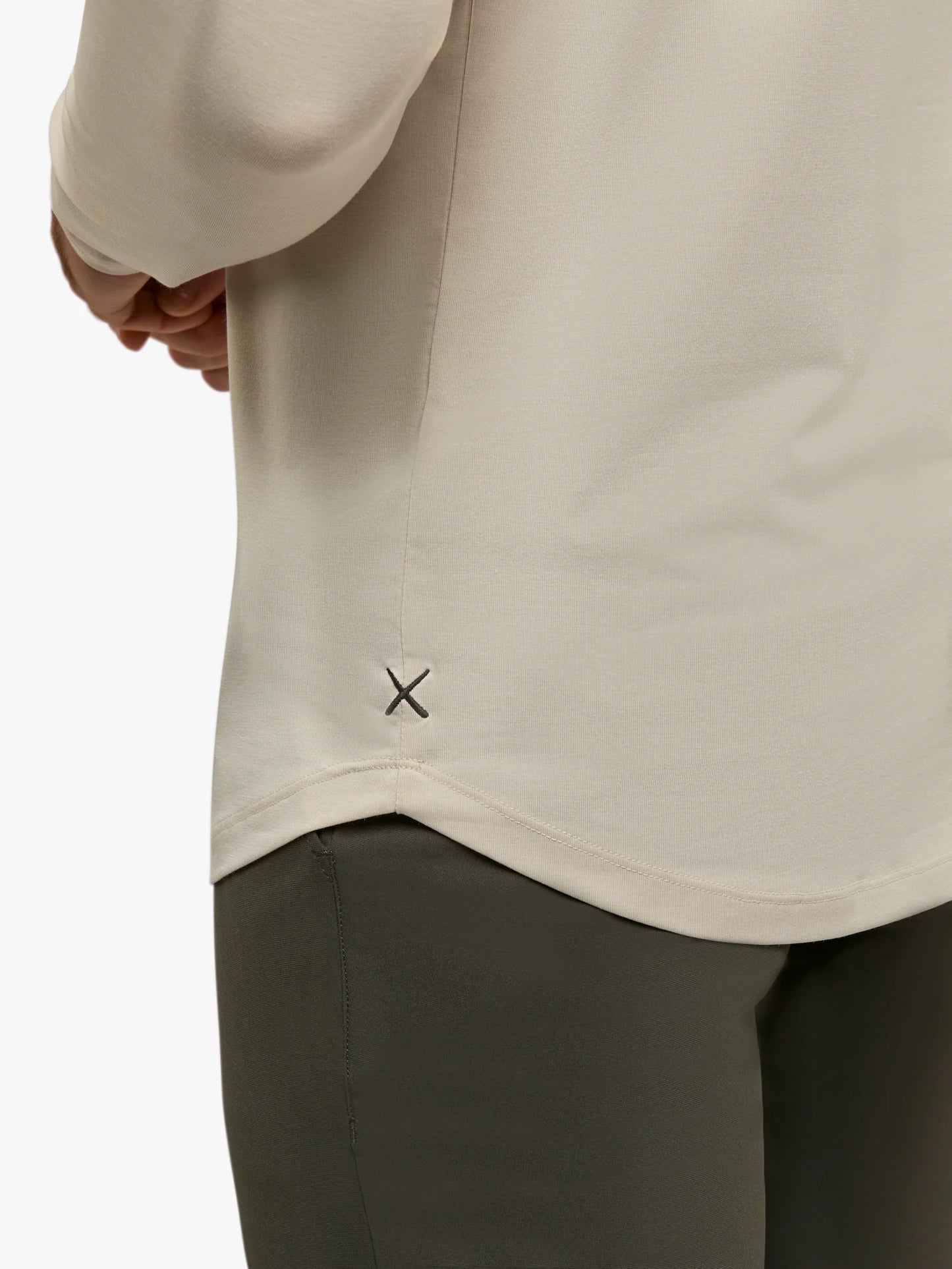 AO Long Sleeve Henley Curve Hem - Clay