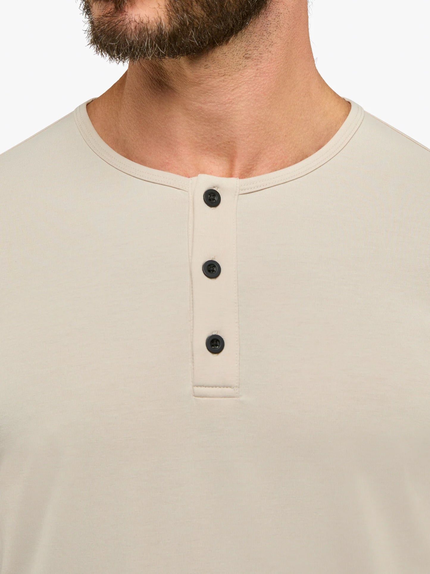 AO Long Sleeve Henley Curve Hem - Clay