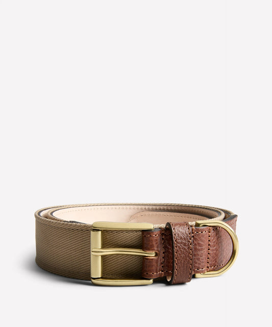 Khaki Twill Belt Vintage Chestnut Leather
