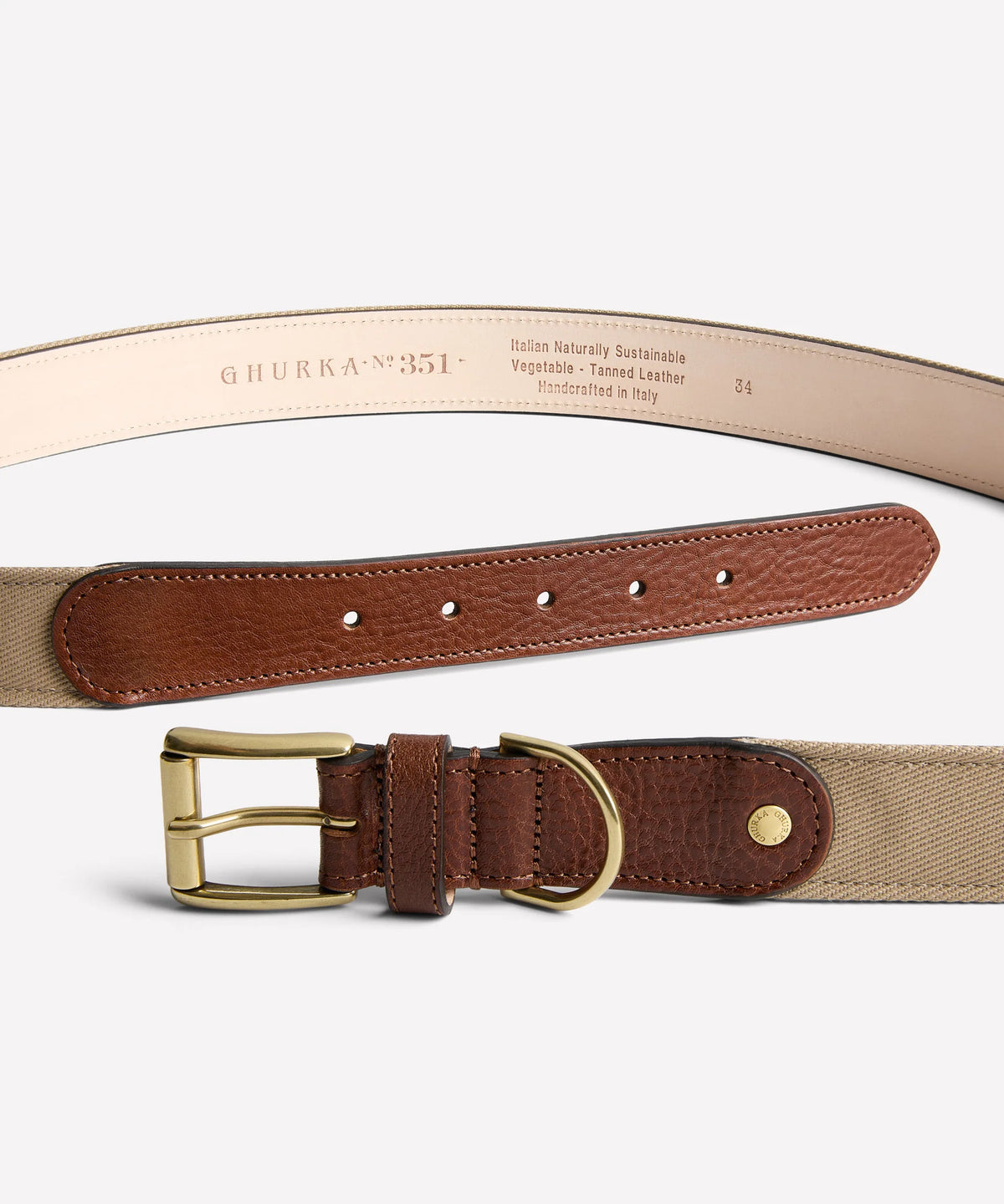 Khaki Twill Belt Vintage Chestnut Leather