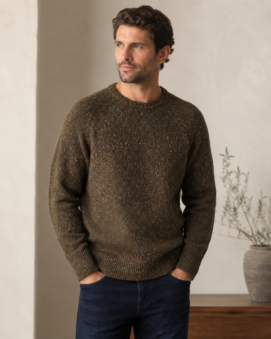 Crewneck Sweater - Olive Multi