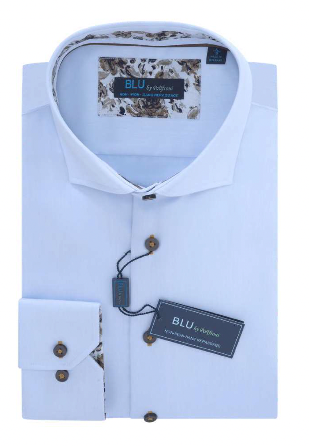 Blue with Brown Button Sport Shirt