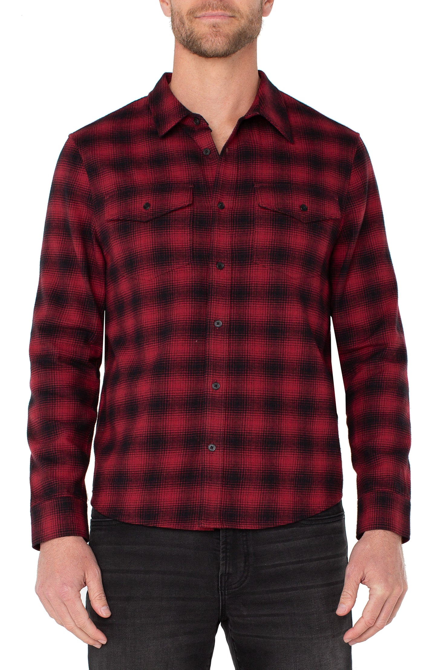 Double Pocket Button Up - Crimson Multi