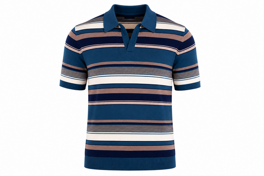 Johnny Collar Sweater Knit Polo - Navy Multi