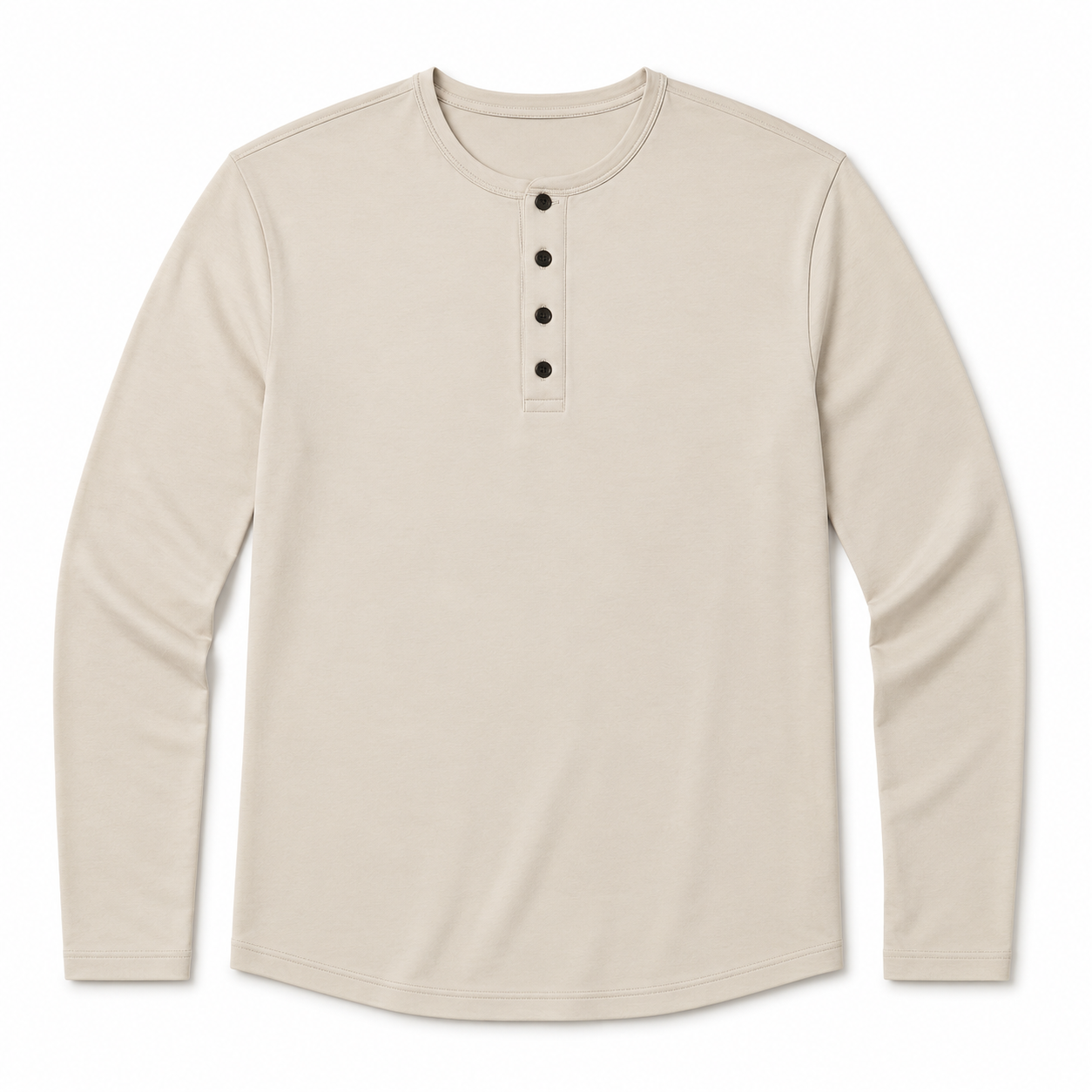 AO Long Sleeve Henley Curve Hem - Clay