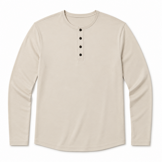 AO Long Sleeve Henley Curve Hem - Clay