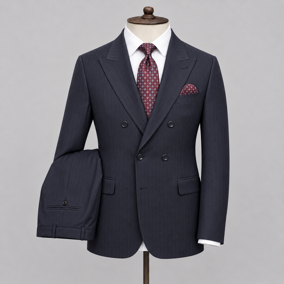 Navy Peak Pinstripe Double Breasted Suit